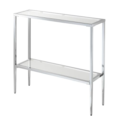 Convenience Concepts Nadia Chrome Entryway Table 31.5" - Contemporary Modern Sofa Console Table with Storage Shelf, Narrow Minimalist Hall Table for Living Room, Bedroom, Bathroom, Glass/Chrome Convenience Concepts