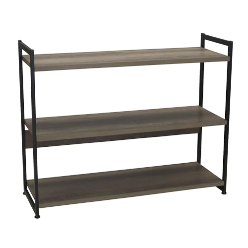 Household Essentials Ashwood 3 Tier Storage Shelf with Metal, Grey Shelves – Black Frame Household Essentials