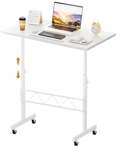 GTRACING Standing Desk Adjustable Height & Tiltable Tabletop, 32 Inch Portable Desk for Home Office Stand Up Work and Walking Pad Treadmill, Small Mobile Computer Table for Laptop, White GTRACING