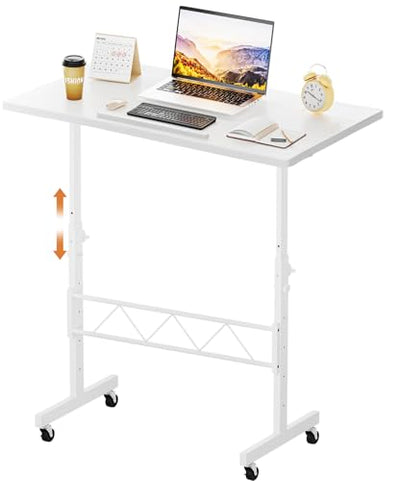 GTRACING Standing Desk Adjustable Height & Tiltable Tabletop, 32 Inch Portable Desk for Home Office Stand Up Work and Walking Pad Treadmill, Small Mobile Computer Table for Laptop, White