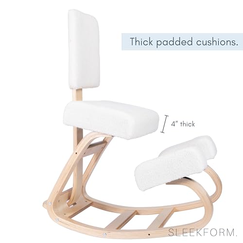 Sleekform East Austin Ergonomic Kneeling Chair with Back Support - Boucle and Wood Ergo Stool for Desk - Best Ergonomic Kneeling Office Chair for Posture and Leg Circulation Sleekform