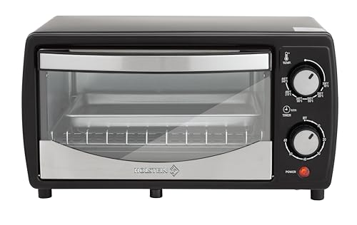 Holstein Housewares 4 Slice Countertop Toaster Oven with 60 Minute Timer Includes Pan and Wire Rack, Perfect for Baking, Broiling, and Toasting Compact Design in Sleek Black for Convenient Kitchen Use Holstein Housewares