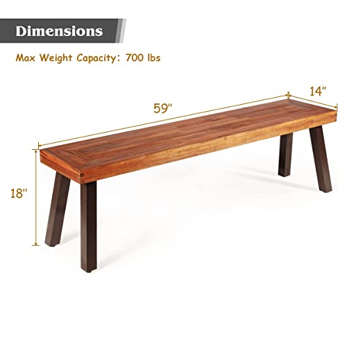 Tangkula Outdoor Acacia Wood Bench, Patio Dining Bench Picnic Bench with Steel Legs, Wooden Bench for Porch Garden Poolside Living Room Balcony, Ideal for Indoor & Outdoor Use (1, Teak) Tangkula