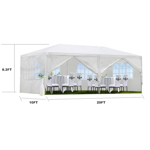 10' X 20' Outdoor Wedding Party Tent Canopy Tent with 6 Removable Sidewalls, Heavy Duty Waterproof Gazebo Patio Shelter for BBQ Camping Party Cater Events Gaderth