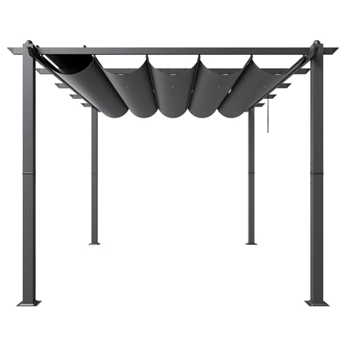 VEVOR 10'x13' Outdoor Retractable Pergola with Canopy, Aluminum Pergola with Retractable Canopy, Modern Pergola with Sun Shade Canopy for Patios, Gardens, Decks, Backyards (Gray) VEVOR