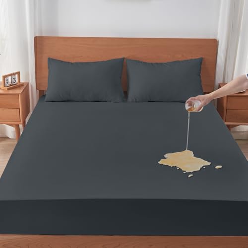 QUWOU Queen Mattress Protector Waterproof Mattress Cover with 18" Deep Pocket Bed Cover, Fitted Sheet Style Noiseless Breathable Machine Washable, Dark Gray (60'' X 80'') QUWOU