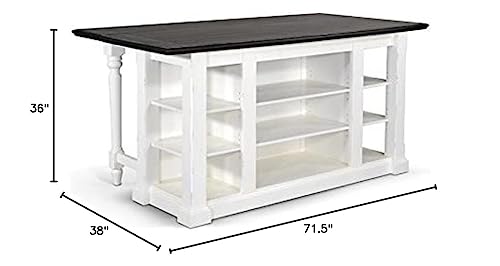 Sunny Designs Carriage House 71.5" Wood Kitchen Island in White/Dark Brown Sunny Designs