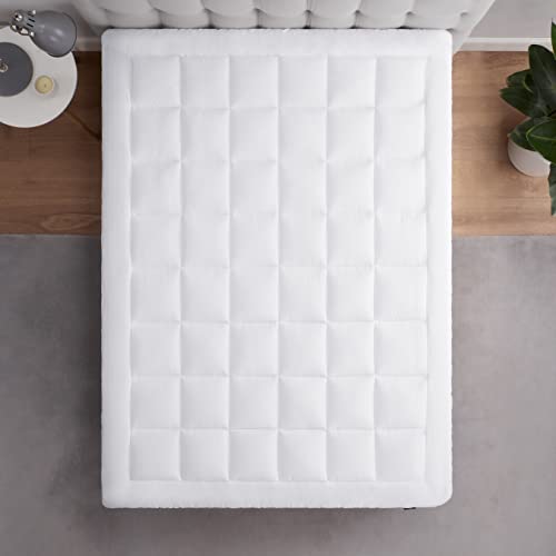 Serta ComfortSure Twin Mattress Cover, Fitted Pillow Top Mattress Pad, Super Soft and Breathable Quilted Cotton Protector with 18" Elastic Deep Pockets for Secure Fit, White Serta