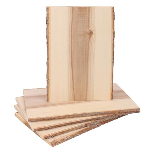 Kukmakri 5 Pack Medium Wood Country Planks with Live Edge Bark, 7 x 11' Unfinished Rectangle Plank for Crafts and Laser Engraving kukmakri