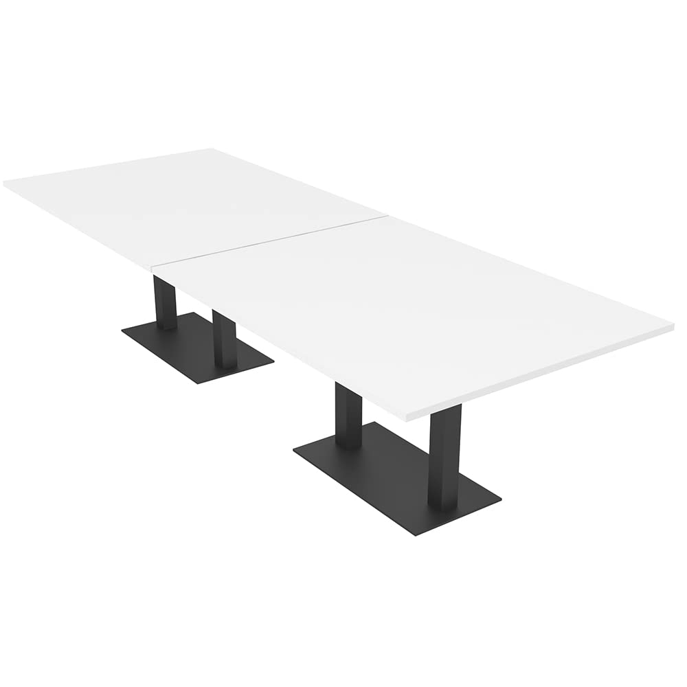 SKUTCHI DESIGNS INC. 12 Person Rectangular Conference Table with Matte Black Bases | Modular Table | Harmony Series | 12' | White SKUTCHI DESIGNS INC.