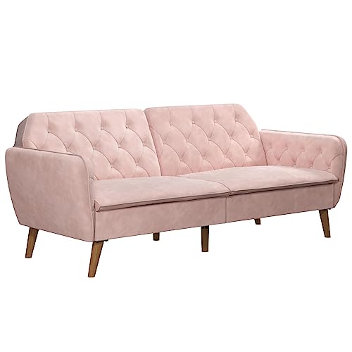 Novogratz Tallulah Memory Foam Futon, Convertible Couch, Pink Velvet Novogratz
