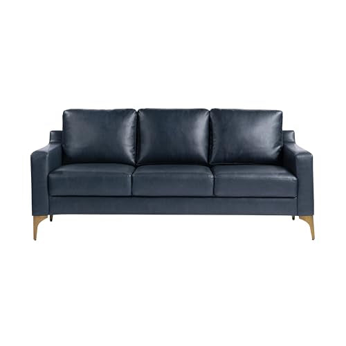 Serta Triton 78" Sofa, Transitional Modern, Dreamcoil Comfort, Metal Legs, Vegan Leather, Navy Blue Serta