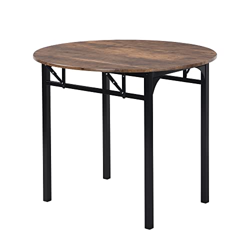 P PURLOVE 3 Piece Drop Leaf Dining Table Set,Solid Wood Kitchen Table and Chair Set of 2,Farmhouse Round Table and 2 Chairs for Small Places,Apartment,Kitchen P PURLOVE