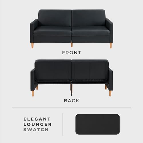 Lexicon 79"W Convertible Futon Sofa Bed, Loveseat, Faux Leather Upholstered Couch Sleeper, Adjustable Backrests, Padded Pocket Coil, Solid Wood Legs for Living Room, Bedroom, Apartment, Office, Black Lexicon
