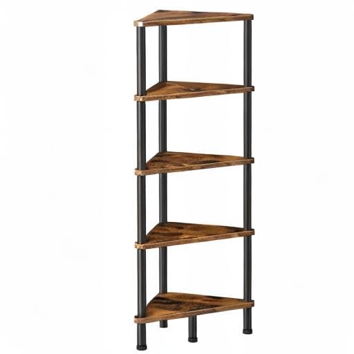 HOOBRO Corner Shelf Stand, Industrial 5-Tier Corner Bookshelf with Metal Frame, Plant Corner Display Shelf, Corner Bookcase for Small Spaces, Bedroom, Living Room, Rustic Brown BF33CJ01 HOOBRO