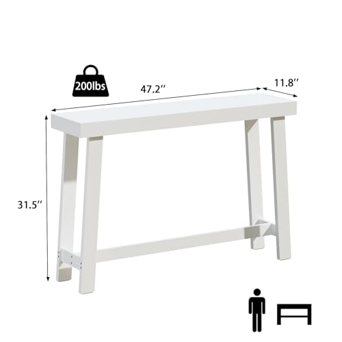 Bamboo 47.2" Narrow Console Table, Wood Farmhouse Side Table, Rectangular Entryway Table, Modern Sofa Table Behind Couch with Storage Shelves for Entrance, Living Room, Hallway, Foyer (White) Wisuce Essentials
