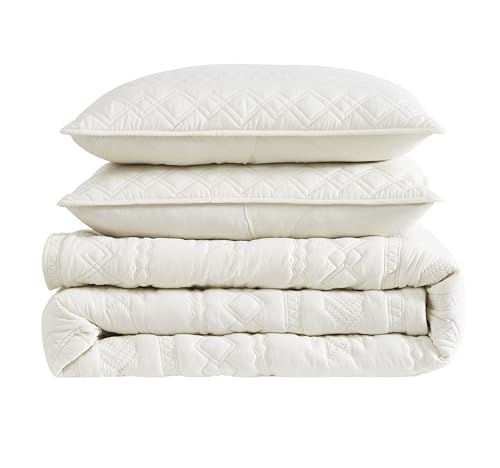 WDCOZY Boho Ivory Twin Quit Size Bedding Sets with 1 Pillow Sham, Cream White Farmhouse Lightweight Soft Bedspread Coverlet for All Season, 2 Pieces, 68x90 inches WDCOZY