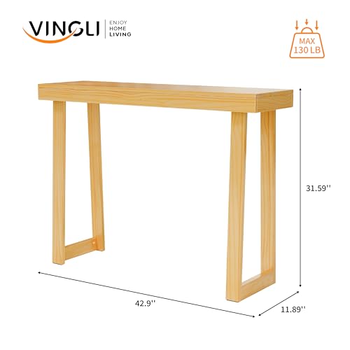 VINGLI 42.9" Entryway Table, Solid Wood Console Table, Narrow Sofa Table Behind Couch, Thin, for Living Room, Entrance, Hallway, Foyer, Bedroom, Office, Natural Wood VINGLI