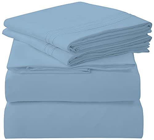 ROYALE LINENS 4 Piece Full Sheets Set - Soft Brushed 1800 Microfiber Bedding - 1 Fitted and 1 Flat Sheet, 2 Pillow Cases - Wrinkle Free & Fade Resistant - Hotel Luxury Bed Sheets (Lake Blue, Full) ROYALE LINENS