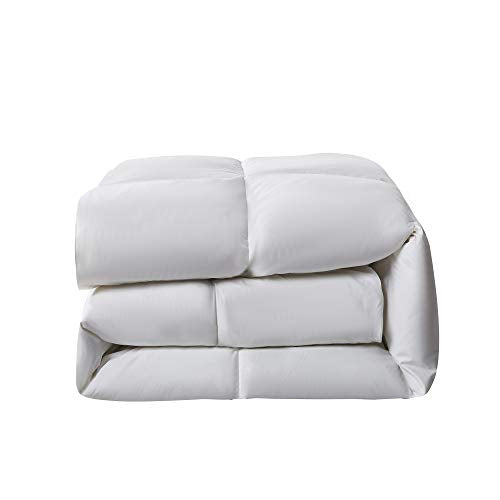 Serta Goose Feather Down Fiber Cotton Comforter Twin Size - 100% Cotton Duvet Insert - Hotel Luxury Hypoallergenic Bedding Comforter All Season Medium Warmth 68 x 90 Inch White Serta