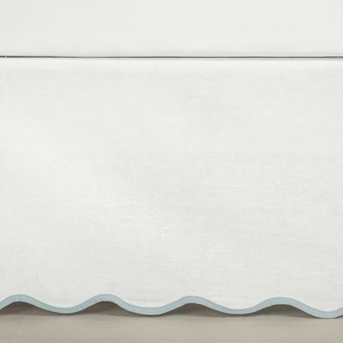 Lush Decor Coastal Chic Scalloped Edge Linen-Textured Bed Skirt Single, King Blue & White - White Bed Skirt King Size - Coastal Decor - Wrap Around Bed Skirt Lush Decor