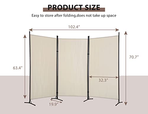 3 Panel Room Divider, Folding Portable Office Walls Dividers with Metal Frame Privacy Screen for Home Office Dorm Separation,Fabric Room Dividers,Room Dividers and Folding Privacy Screens,Beige Ckofgdsue