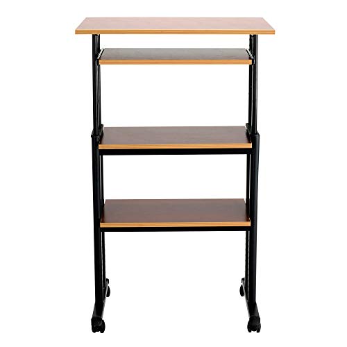 Safco 1929CY MUV Mobile Stand-Up Height-Adjustable Desk,Keyboard Storage, Steel Frame Construction, Durable Melamine Laminate Work Surface, 4 Wheels, Narrow Design Safco