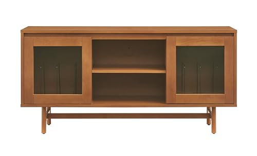 Crosley Furniture Dempsey Record Player Cabinet Vinyl Storage and Display Mid-Century Modern Turntable Stand, Walnut Crosley Furniture