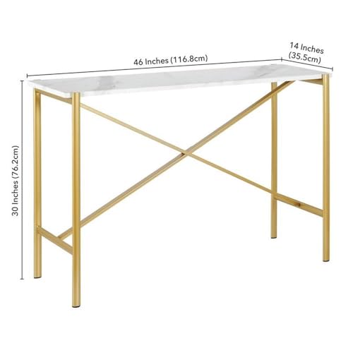 Braxton 46'' Wide Rectangular Console Table with Faux Marble Top in Gold Henn&Hart