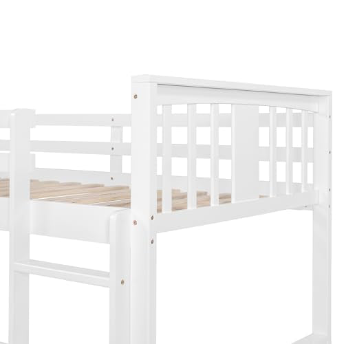 Ball & Cast Bunk Bed Twin Over Twin Beds,with Slide and Ladder,Wood Low Floor Bedframe w/Full-Length Guardrail & Space Saving,No Box Spring Needed,Bedroom Furniture for Student Dorms,White Ball & Cast