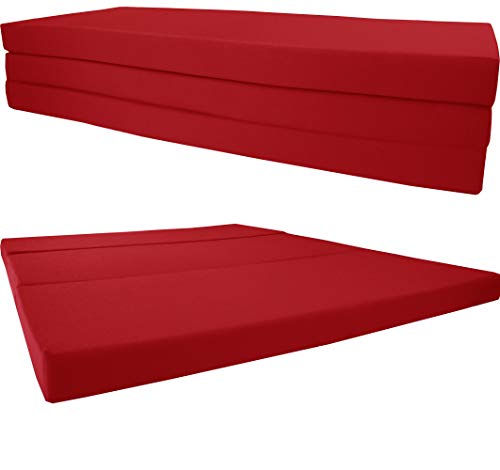 D&D Futon Furniture Queen Red Shikibuton Trifold Foam Beds 80 x 60 x 4, Folding Foam Bed, Ottoman, Bench, 1.8 lb High Density Foam D&D Futon Furniture