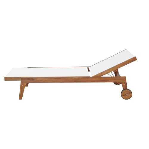 Christopher Knight Home Tristy Chaise Lounge Chair Outdoor, Acacia Wood Frame Sunbathing Pool Lounger, Adjustable Backrest Single Lounge Sofa, Patio Lounge Chaise for Poolside, White + Natural