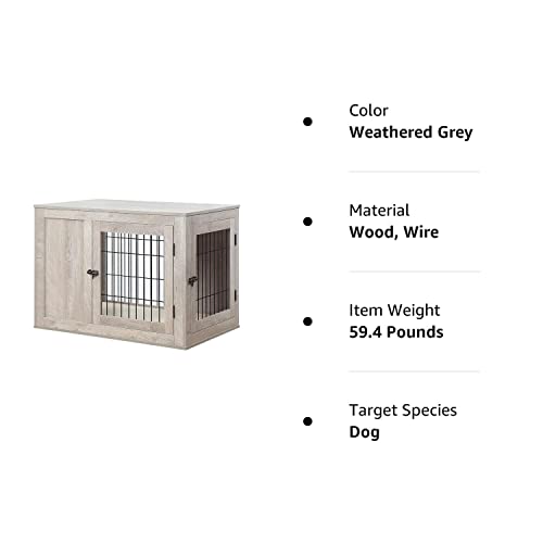 unipaws Furniture Style Dog Crate for Medium Dogs, Indoor Aesthetic Puppy Kennel with Door, Modern Decorative Wood Wire Pet House Dog Cage, Pretty Cute End Side Table Nightstand, Weathered Grey unipaws