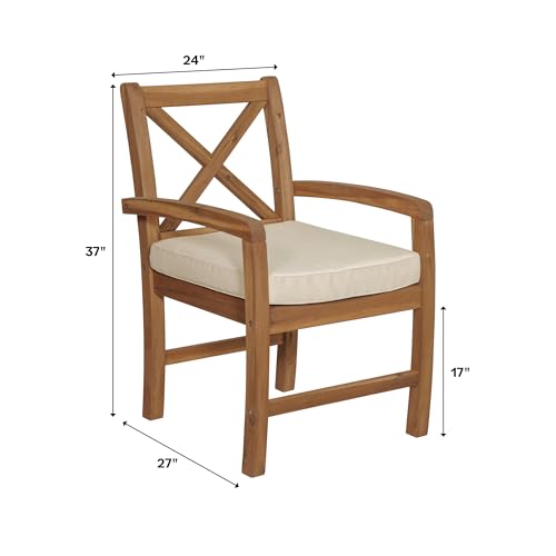 Walker Edison Delray Classic Acacia Wood X Back Patio Chairs with Cushions, Set of 2, Brown Walker Edison