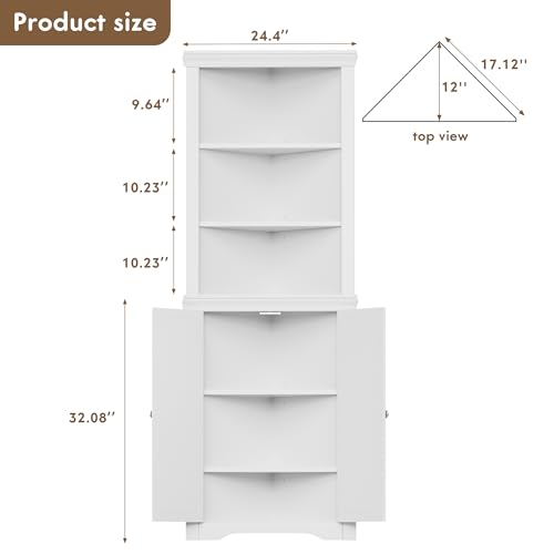 Flamaker Corner Cabinet, Corner Shelf with 2 Barn Doors and 3 Shelves, Freestanding Storage Cabinet with Adjustable Dividers for Bathroom, Living Flamaker
