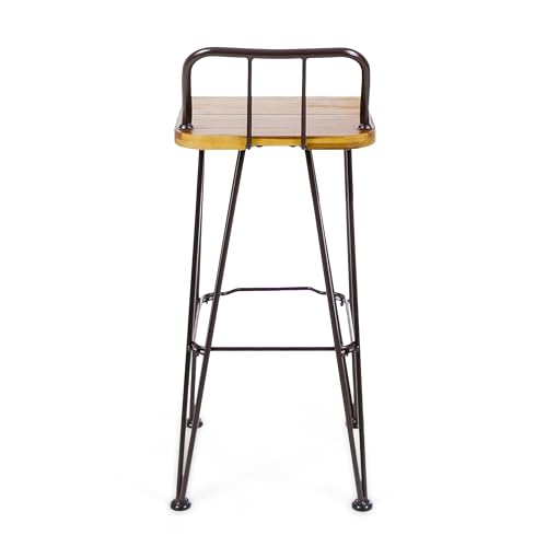 Christopher Knight Home Denali Outdoor Industrial Acacia Wood Bar Set with Finished Iron Frame, Teak Finish / Rustic Metal Christopher Knight Home
