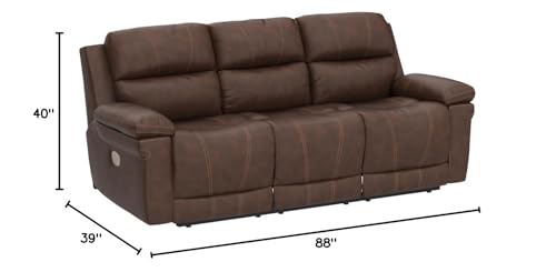 Signature Design by Ashley Edmar Leather Power Reclining Sofa with Adjustable Headrest, Brown Signature Design by Ashley