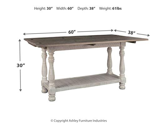 Signature Design by Ashley Havalance Farmhouse Sofa Table, Flip Top Design for Additional Dining Space and Fixed Lower Shelf, Gray & White with Weathered Finish Signature Design by Ashley