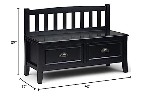 SIMPLIHOME Burlington SOLID WOOD 42 Inch Wide Entryway Storage Bench with 2 Drawers, Multifunctional Transitional in Black SIMPLIHOME