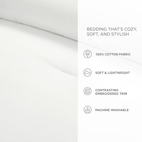 Lush Decor Hampton Double Flange Embroidered Contrast Edge Cotton Comforter Set, 3 Piece Set, King, White & Black - Hotel Bedding Set - Black Trim - White Comforter - Minimalist Decor Lush Decor