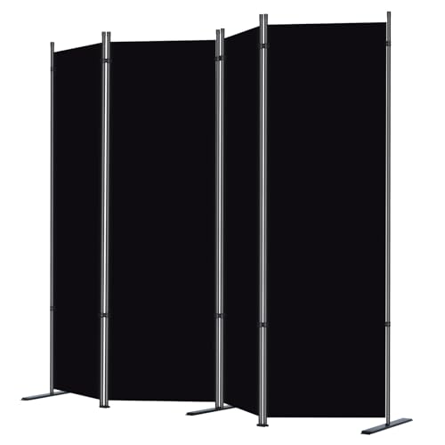 RANTILA 4 Panel Room Divider, 6 FT Folding Privacy Screen with Wide Feet, Freestanding Partition for Room Separation, Portable Room Divider Panel, 89" W x 71" H, Black RANTILA