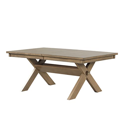 Roundhill Furniture Raven Wood Trestle Extendable Dining Table with Leaf, Glazed Pine Brown Roundhill Furniture