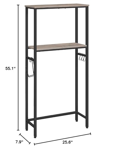HOOBRO Over-The-Toilet Storage, 2-Tier Bathroom Organizer Over Toilet, Bathroom Shelves with Toilet Paper Holder and Hooks, Freestanding Storage Shelf, Space Saver, Greige and Black BG49TS01 HOOBRO