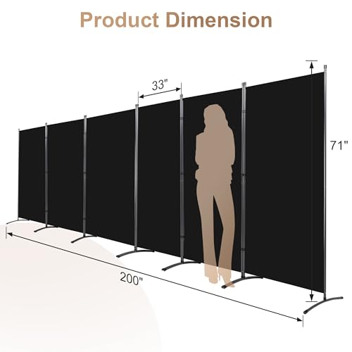 6 Panel Room Divider, Folding Privacy Screen Wall Divider for Room Separation, Freestanding Room Partitions for Home Office Dorm Decor,Black Grezone