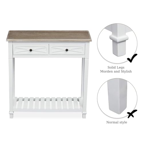 kinbor Entryway Table - White Console Table with 2 Drawers, Narrow Small Console Table with Storage Shelf for Entryway, Living Room, Hallway, White kinbor