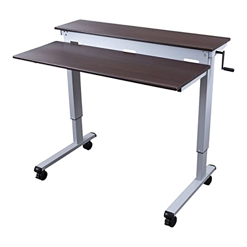 S STAND UP DESK STORE Crank Adjustable Tier Standing Desk with Heavy Duty Steel Frame (Silver Frame/Dark Walnut Top, 48in Wide) S Stand Up Desk Store