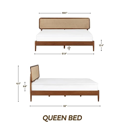 NTC Lupin Dark Walnut Wooden Bed Frame with Headboard - Effortless Assembly and Silent Slats, Queen Size NTC