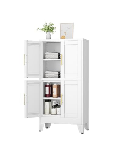AUEYTVR Metal Bathroom Storage Cabinet,47" Bathroom Storage Unit,Freestanding Bathroom Floor Cabinet with 4 Doors and 2 Adjustable Shelves for Bathroom,Kitchen,Living Room, Dining Room AUEYTVR