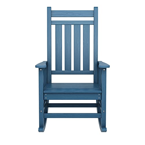 SERWALL Oversized Rocking Chair, Outdoor Rocking Chair for Adults, All Weather Resistant Porch Rocker for Lawn Garden, Blue SERWALL