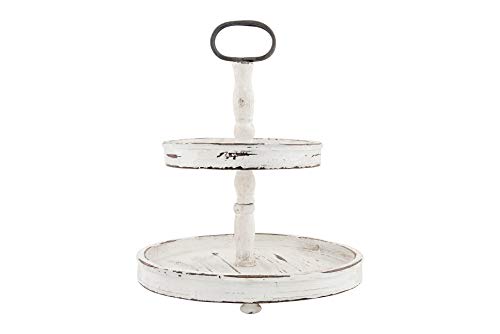 Creative Co-op EC0125 Distressed Wood 2-Tier Tray with Metal Handle, Cream Creative Co-Op
